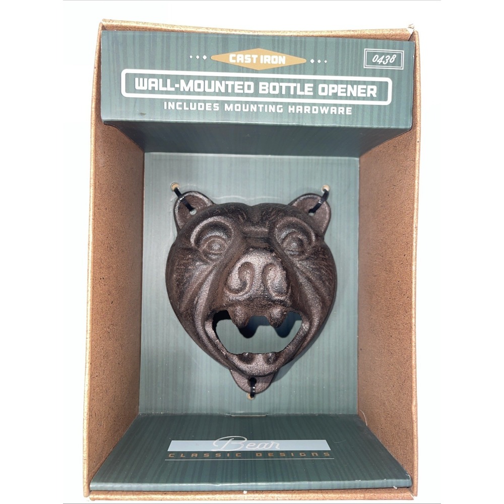 Cast Iron Bear Wall Mounted Bottle Opener NIB Includes Mounting Hardware
